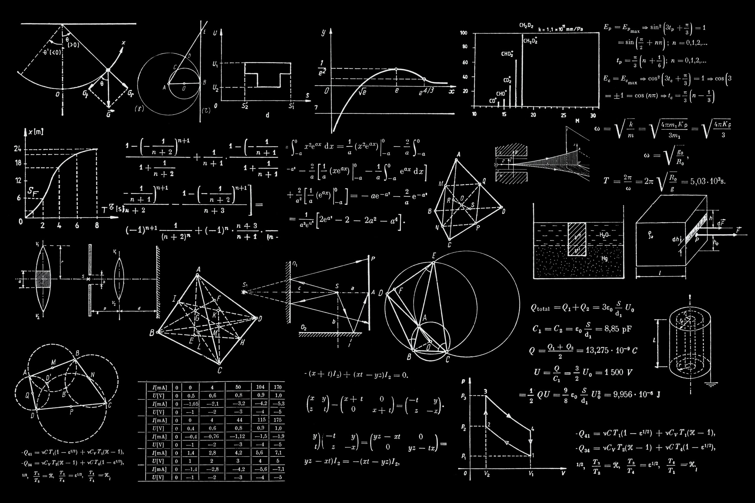 Complex mathematical equations and diagrams shown in white against a black background.